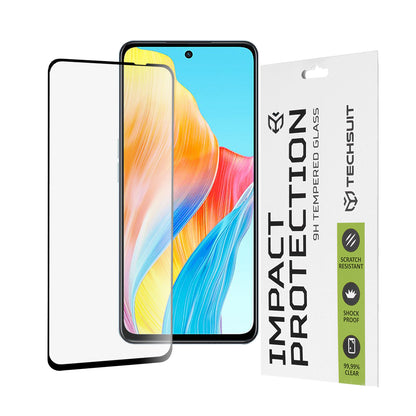Techsuit Displayschutzfolie für OnePlus Nord N30 SE / Oppo A79 / A98 / A58 4G, gehärtetes Glas, Full Glue, 111D, Schwarz