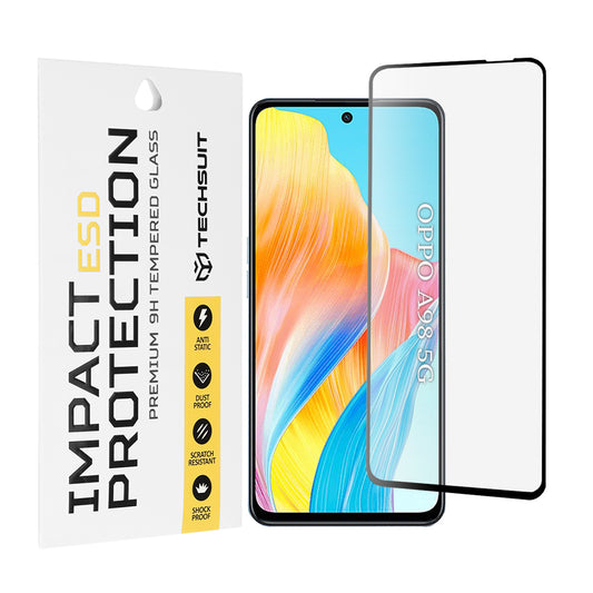 Techsuit Displayschutzfolie für OnePlus Nord N30 SE / Oppo A79 / A98 / A58 4G, gehärtetes Glas, Full Glue, Schwarz