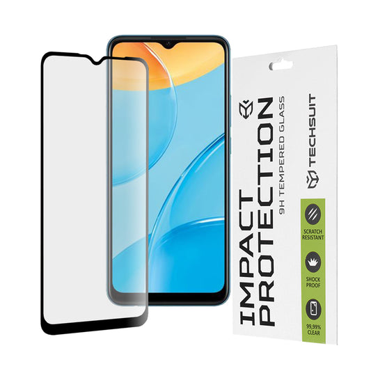 Techsuit Displayschutzfolie für Oppo A16s / A54s / A16 / A15s / A15, gehärtetes Glas, Full Glue, 111D, Schwarz