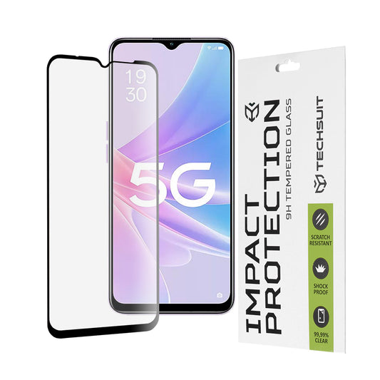 Techsuit Displayschutzfolie für Oppo A58 5G / A78 5G, gehärtetes Glas, Full Glue, 111D, Schwarz