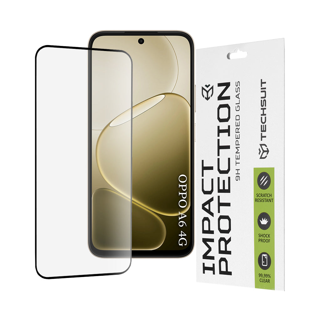 Schutzfolie Techsuit für Oppo A6 4G, gehärtetes Glas, Full Glue, 111D, Schwarz