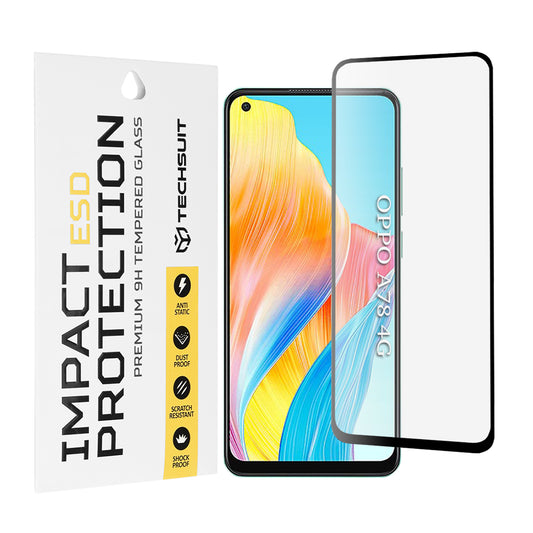 Techsuit Displayschutzfolie für Oppo A78 4G, gehärtetes Glas, Full Glue, schwarz