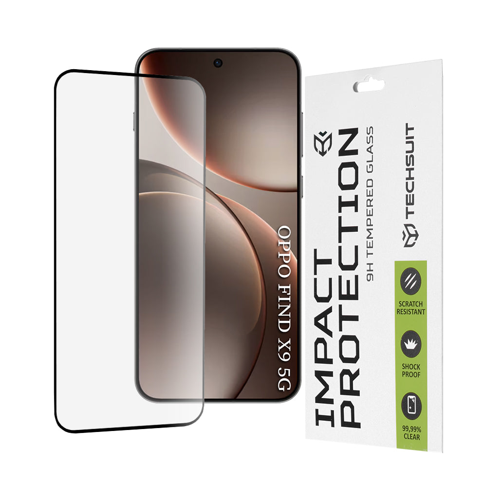 Schutzfolie Techsuit für Oppo Find X9, gehärtetes Glas, Full Glue, 111D, Schwarz