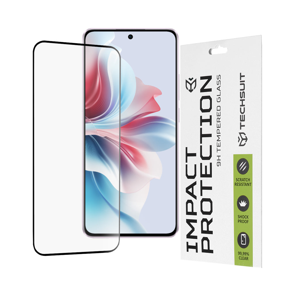 Techsuit Displayschutzfolie für Oppo Reno11 F, gehärtetes Glas, Full Glue, 111D, Schwarz