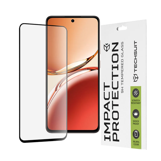 Techsuit Displayschutzfolie für Oppo Reno12 FS 5G / Reno12 FS 4G / Reno12 F 4G / Reno12 F, gehärtetes Glas, Full Glue, 111D, Schwarz