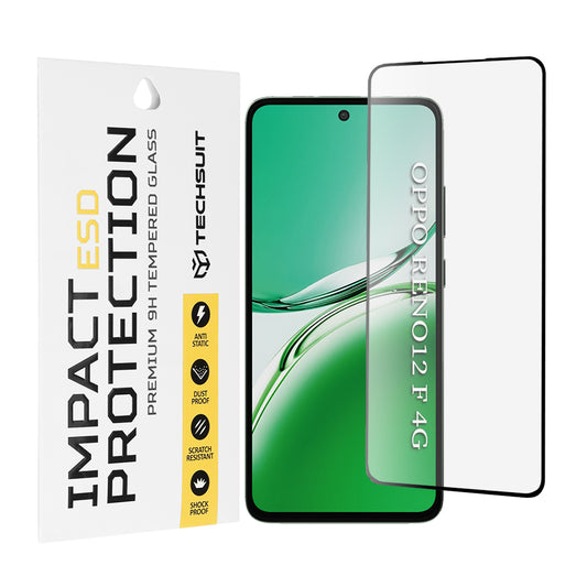 Techsuit Displayschutzfolie für Oppo Reno12 FS 5G / Reno12 FS 4G / Reno12 F 4G / Reno12 F, gehärtetes Glas, Vollkleber, Schwarz