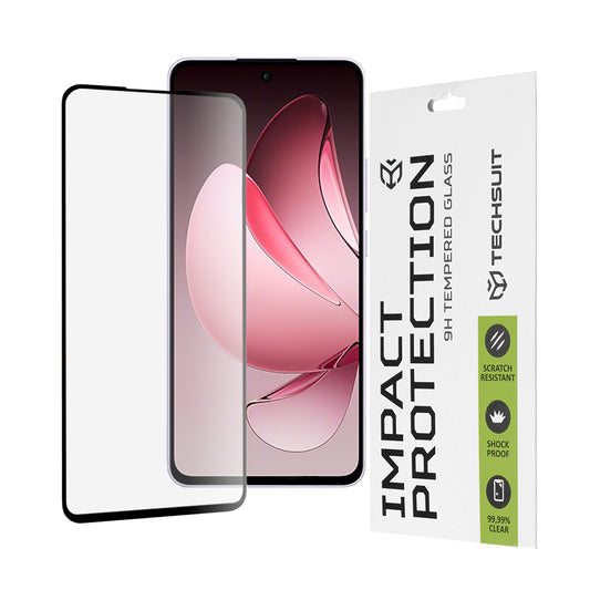 Techsuit Displayschutzfolie für Oppo Reno13 FS 5G / Reno13 F 4G / Reno13 F, gehärtetes Glas, Full Glue, 111D, Schwarz