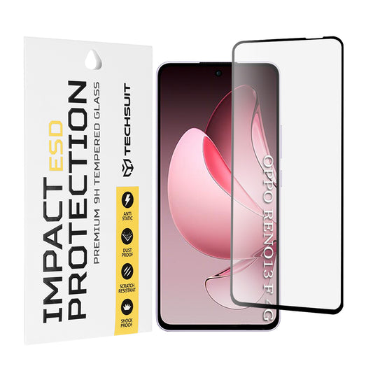 Techsuit Displayschutzfolie für Oppo Reno13 FS 5G / Reno13 F 4G / Reno13 F, gehärtetes Glas, Full Glue, Schwarz