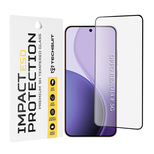 Techsuit Displayschutzfolie für Oppo Reno14 FS 5G / Reno14 F, gehärtetes Glas, Full Glue, Schwarz