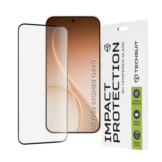 Schutzfolie Techsuit für Oppo Reno15 Pro, gehärtetes Glas, Full Glue, 111D, Schwarz