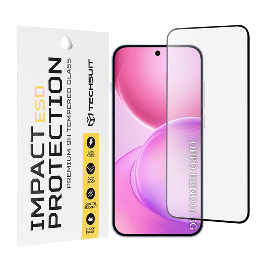 Techsuit Displayschutzfolie für Oppo Reno16 / Reno16 Pro, gehärtetes Glas, Full Glue, Schwarz