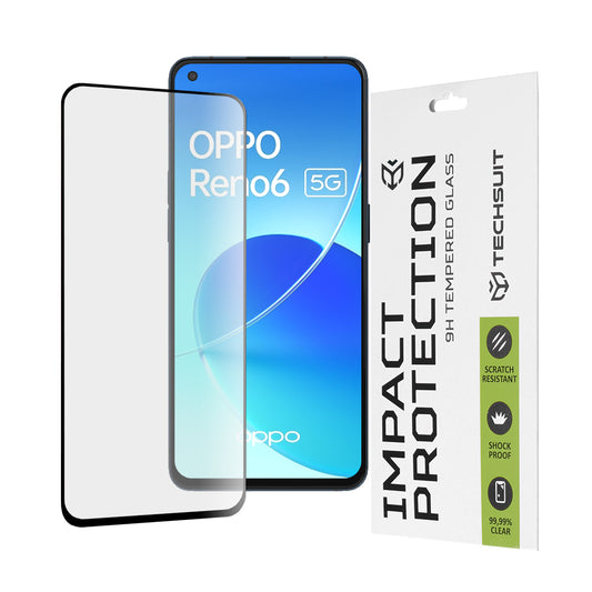 Techsuit Displayschutzfolie für Oppo Reno6 5G, gehärtetes Glas, Full Glue, 111D, Schwarz