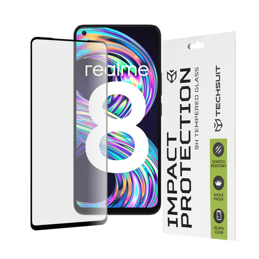 Techsuit Displayschutzfolie für Realme 8 Pro / 8, gehärtetes Glas, Full Glue, 111D, Schwarz