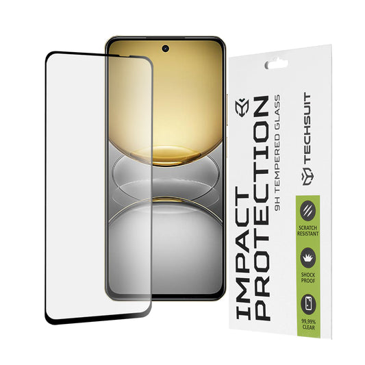 Techsuit Displayschutzfolie für Realme C75 5G / 14x, gehärtetes Glas, Full Glue, 111D, Schwarz
