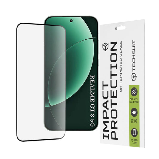 Schutzfolie Techsuit für Realme GT 8 Pro, gehärtetes Glas, 111D, Schwarz
