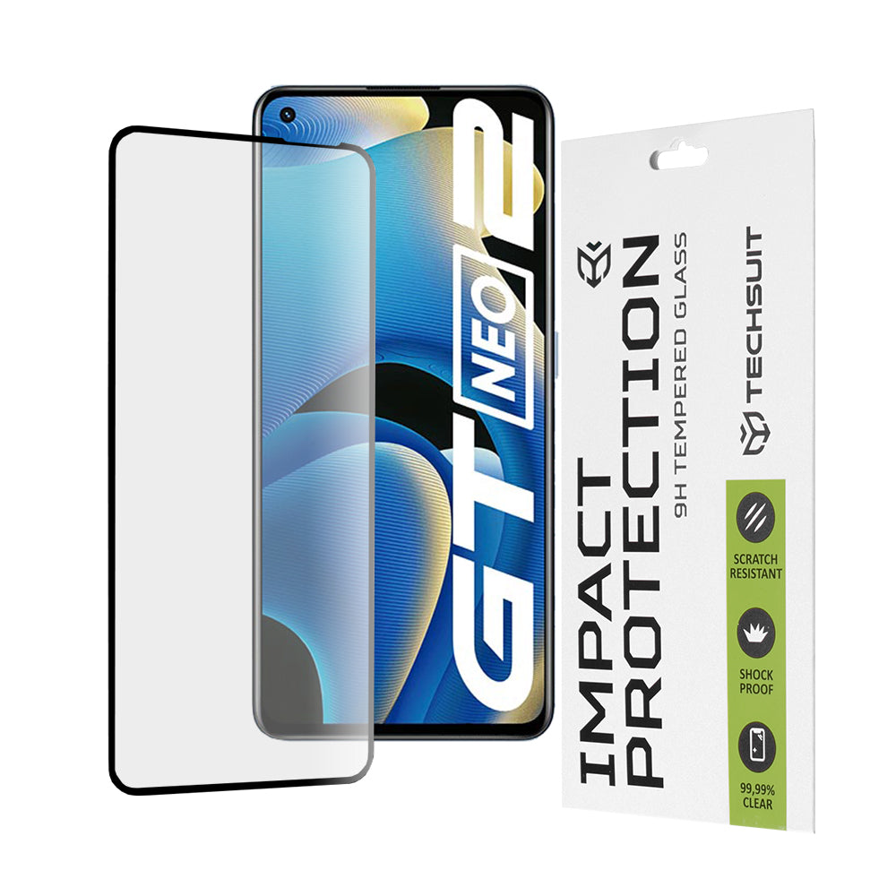 Techsuit Displayschutzfolie für Realme GT Neo 3T / GT2 / GT Neo2, gehärtetes Glas, Full Glue, 111D, Schwarz
