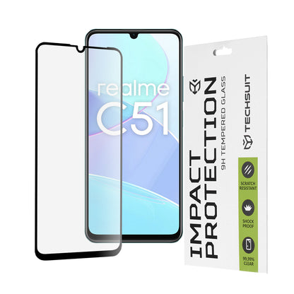 Techsuit Displayschutzfolie für Realme Note 50 / C51, gehärtetes Glas, Full Glue, 111D, Schwarz