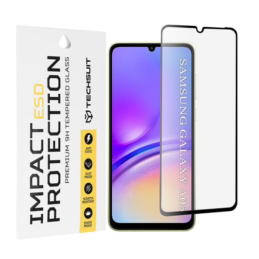 Techsuit Displayschutzfolie für Samsung Galaxy A05 A055, gehärtetes Glas, Full Glue, Schwarz
