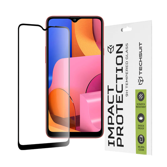 Techsuit Displayschutzfolie für Samsung Galaxy A20s A207, gehärtetes Glas, Full Glue, 111D, Schwarz