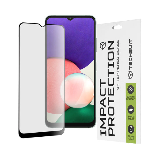 Techsuit Displayschutzfolie für Samsung Galaxy A22 5G A226, gehärtetes Glas, Full Glue, 111D, Schwarz
