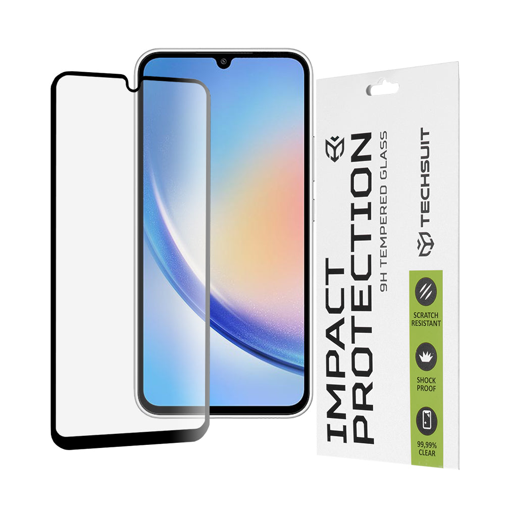 Techsuit Displayschutzfolie für Samsung Galaxy A34 A346, gehärtetes Glas, Full Glue, 111D, Schwarz