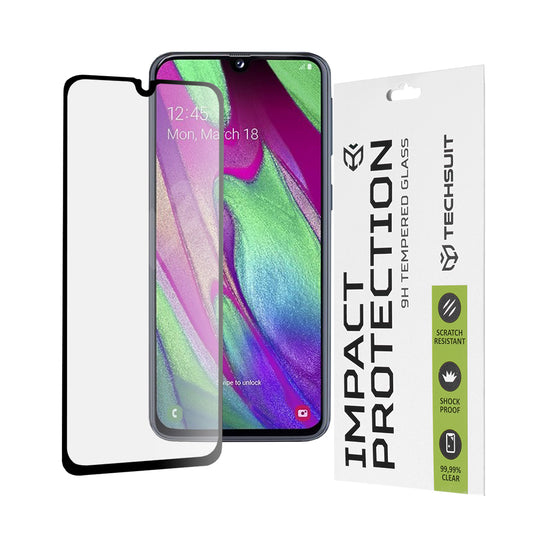 Techsuit Displayschutzfolie für Samsung Galaxy A40 A405, gehärtetes Glas, Full Glue, 111D, Schwarz