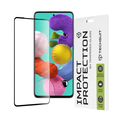 Techsuit Displayschutzfolie für Samsung Galaxy A51 5G A516 / A51 A515, gehärtetes Glas, Full Glue, 111D, Schwarz