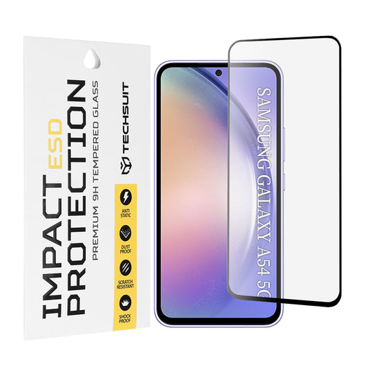 Techsuit Displayschutzfolie für Samsung Galaxy A54 A546, gehärtetes Glas, Full Glue, Schwarz