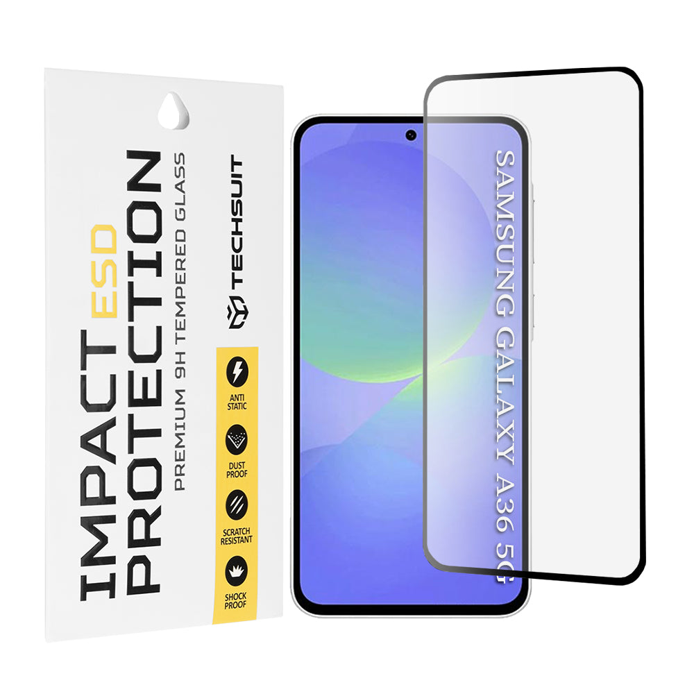 Techsuit Displayschutzfolie für Samsung Galaxy A56 A566 / A36 A366, gehärtetes Glas, Full Glue, Schwarz