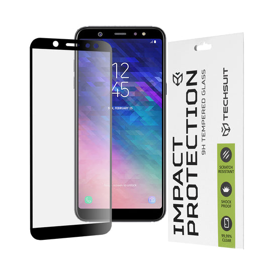 Techsuit Displayschutzfolie für Samsung Galaxy A6 Plus (2018) A605, gehärtetes Glas, Full Glue, 111D, Schwarz