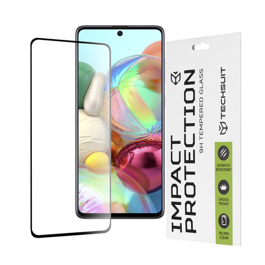 Techsuit Displayschutzfolie für Samsung Galaxy M51 M515 / A71 5G A716 / Note10 Lite N770, gehärtetes Glas, Full Glue, 111D, Schwarz