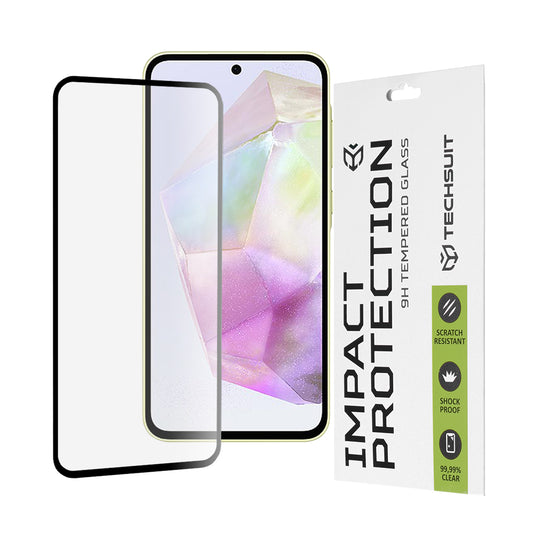 Techsuit Displayschutzfolie für Samsung Galaxy M56 M566 / M35 / A55 5G A556 / A35 5G A356, gehärtetes Glas, Full Glue, 111D, Schwarz