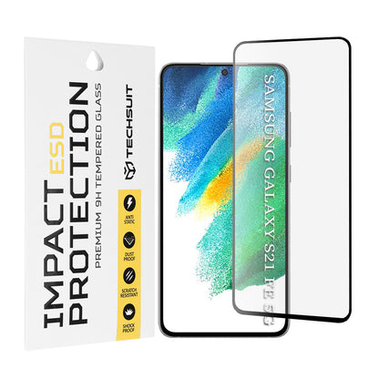 Techsuit Screen Protector Film for Samsung Galaxy S21 FE 5G G990, Tempered Glass, Full Glue, Black