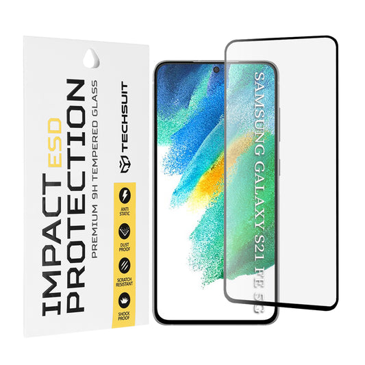 Techsuit Displayschutzfolie für Samsung Galaxy S21 FE 5G G990, gehärtetes Glas, Full Glue, Schwarz