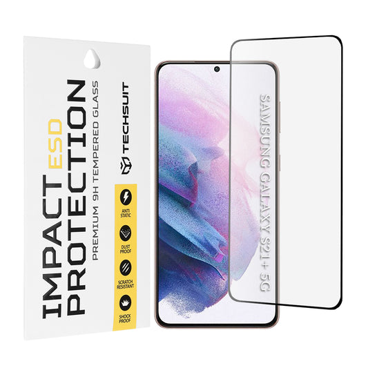 Techsuit Displayschutzfolie für Samsung Galaxy S21+ 5G G996, gehärtetes Glas, Full Glue, Schwarz