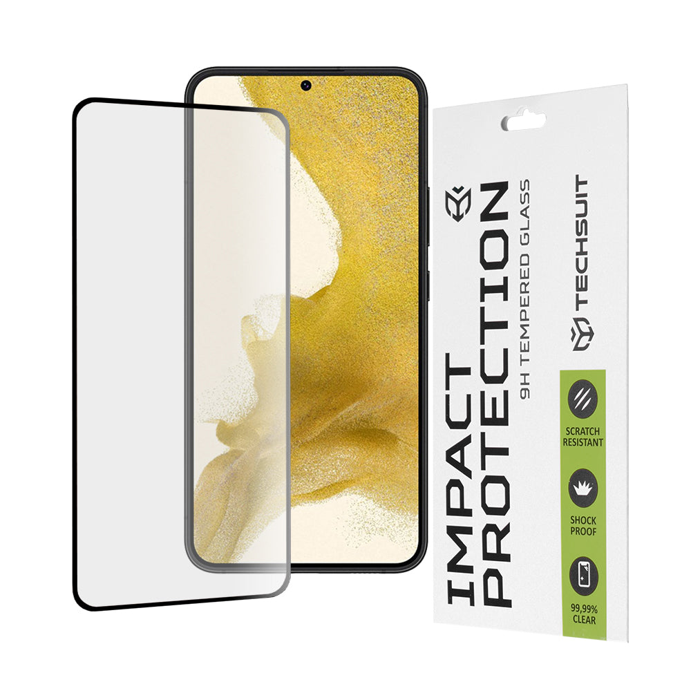 Techsuit Displayschutzfolie für Samsung Galaxy S23+ S916 / S22+ 5G S906, gehärtetes Glas, Full Glue, 111D, Schwarz