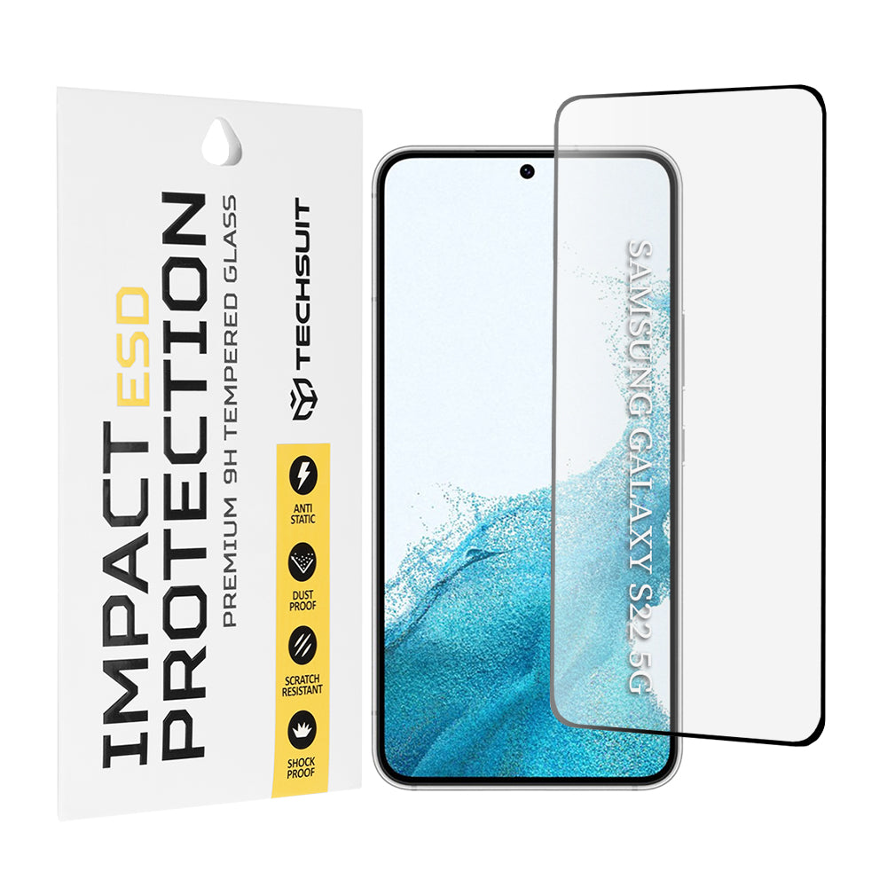 Techsuit Displayschutzfolie für Samsung Galaxy S23 S911 / S22 5G S901, gehärtetes Glas, Full Glue, Schwarz