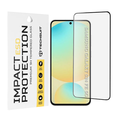 Techsuit Displayschutzfolie für Samsung Galaxy S24 FE S721, gehärtetes Glas, Full Glue, Schwarz