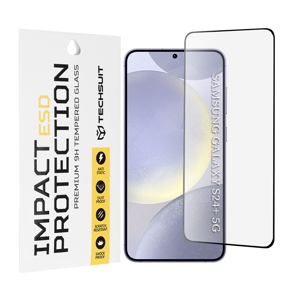 Techsuit Displayschutzfolie für Samsung Galaxy S24+ S926, gehärtetes Glas, Full Glue, Schwarz