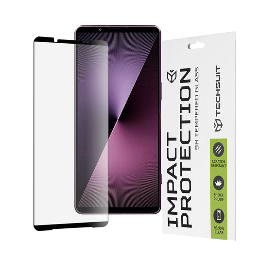 Techsuit Displayschutzfolie für Sony Xperia 1 VII, gehärtetes Glas, Full Glue, 111D, Schwarz