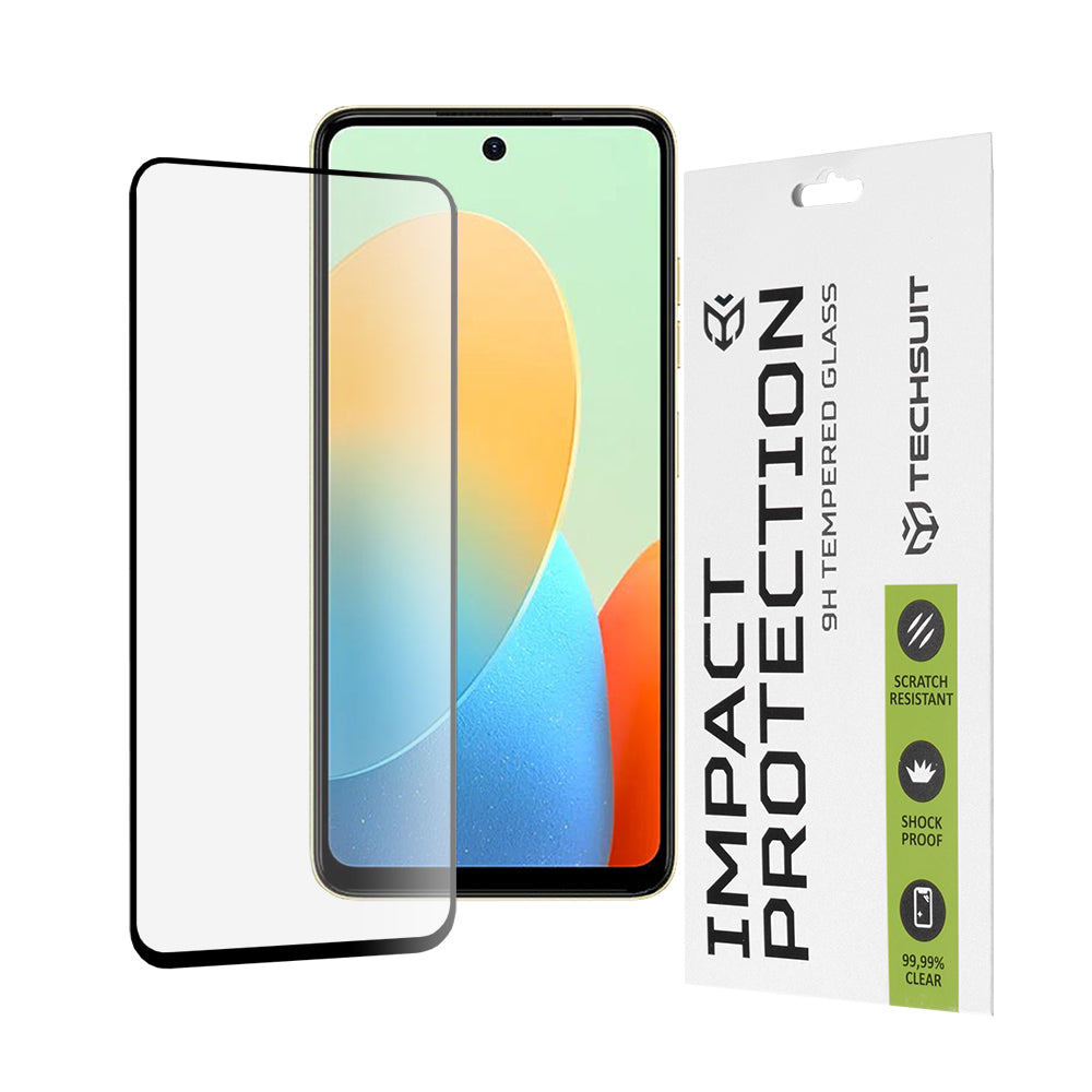 Techsuit Displayschutzfolie für Tecno Spark 20 / Spark Go 2024 / Spark 20C / Smart 8 / Hot 40i, gehärtetes Glas, Full Glue, 111D, Schwarz