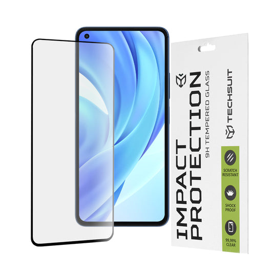 Techsuit Displayschutzfolie für Xiaomi 11 Lite 5G NE / Mi 11 Lite 5G / 11 Lite, gehärtetes Glas, Full Glue, 111D, Schwarz