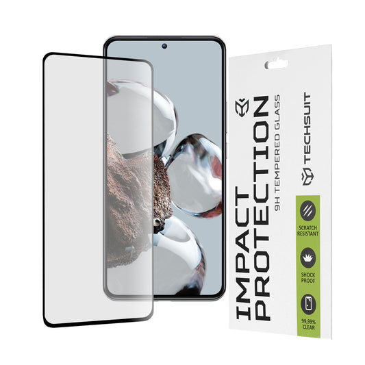 Techsuit Displayschutzfolie für Xiaomi 12T / 12T Pro, gehärtetes Glas, Full Glue, 111D, Schwarz
