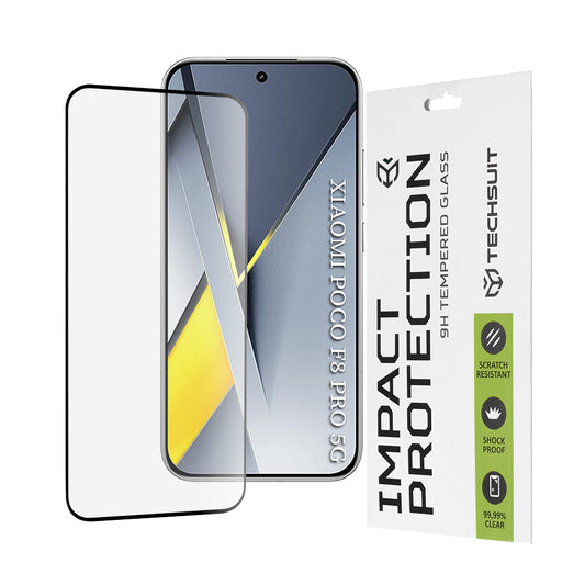Schutzfolie Techsuit für Xiaomi Poco F8 Pro, gehärtetes Glas, Full Glue, 111D, Schwarz