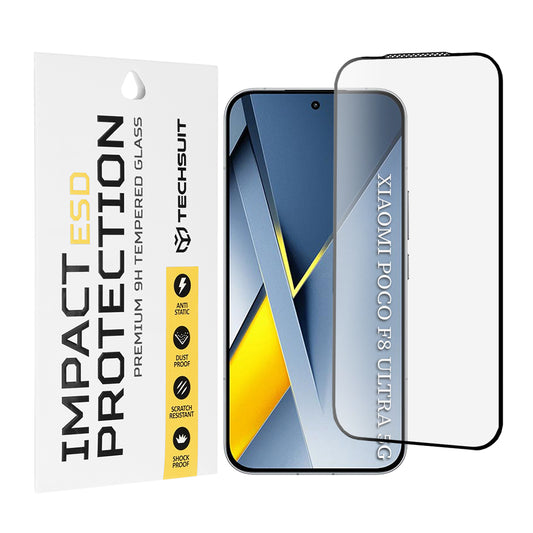 Schutzfolie Techsuit für Xiaomi Poco F8 Ultra, gehärtetes Glas, Full Glue, Schwarz