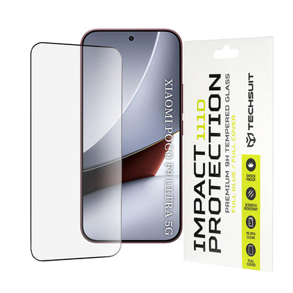 Techsuit Displayschutzfolie für Xiaomi Poco F9 Ultra, gehärtetes Glas, Full Glue, 111D, Schwarz