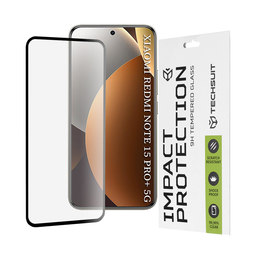 Schutzfolie Techsuit für Xiaomi Poco M8 Pro / Redmi Note 15 Pro+ 5G, gehärtetes Glas, Full Glue, 111D, Schwarz