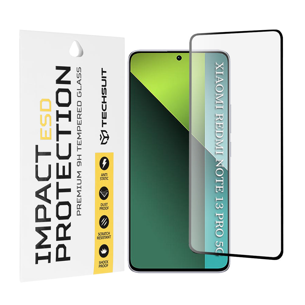 Techsuit Displayschutzfolie für Xiaomi Poco X6 / Redmi Note 13 Pro 5G, gehärtetes Glas, Full Glue, Schwarz