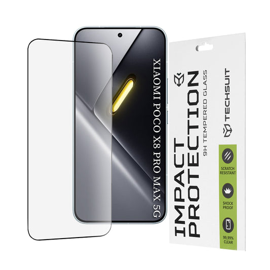 Schutzfolie Techsuit für Xiaomi Poco X8 Pro Max, Gehärtetes Glas, Full Glue, 111D, Schwarz