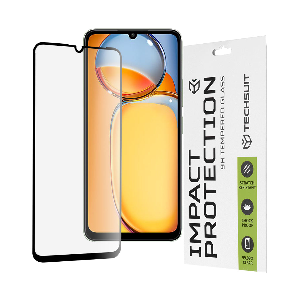 Techsuit Displayschutzfolie für Xiaomi Redmi 13C 5G / 13C / Poco C65, gehärtetes Glas, Full Glue, 111D, Schwarz